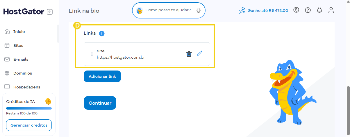 Imagem destaca campo "Links" do Link na Bio