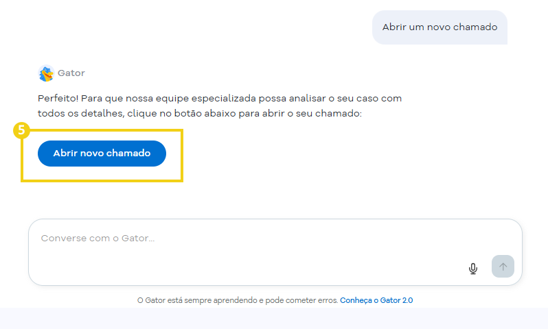 Imagem mostra em destaque o botão "Abrir novo chamado"