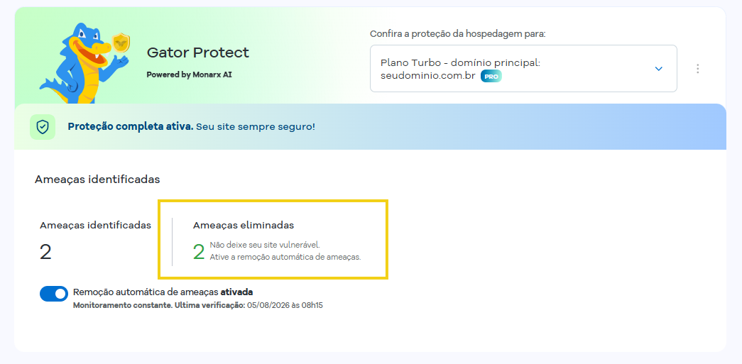 Imagem mostra em destaque a área que identifica o número de ameaças eliminadas