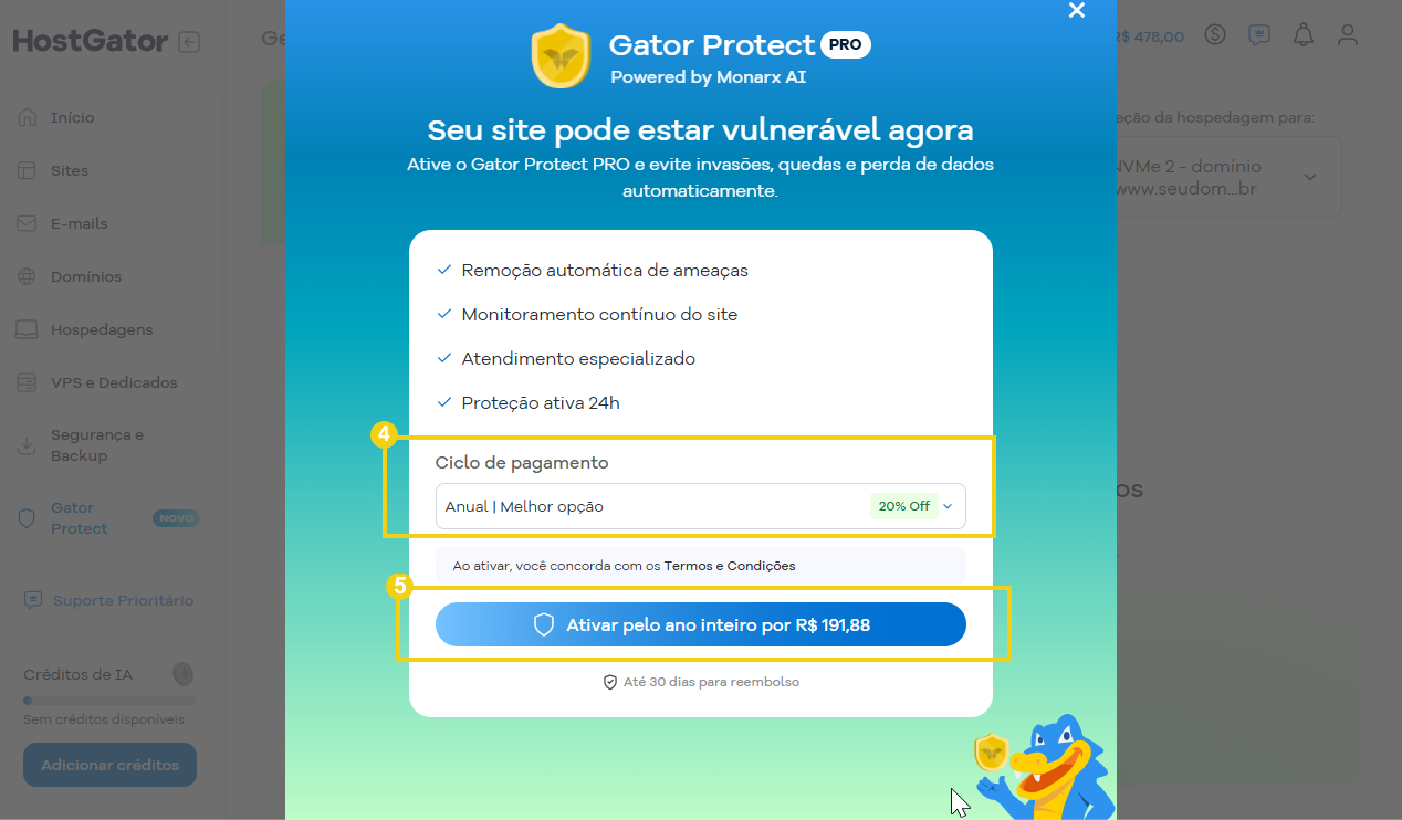 Imagem destaca banner para contratação do Gator Protect 