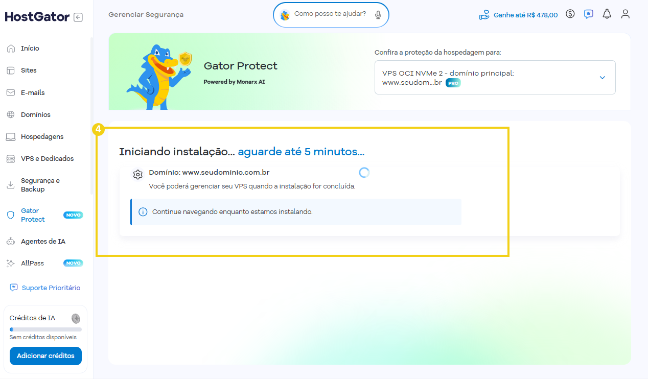 A imagem destaca a tela de instalação, informando a necessidade de aguardar até 5 minutos para concluir