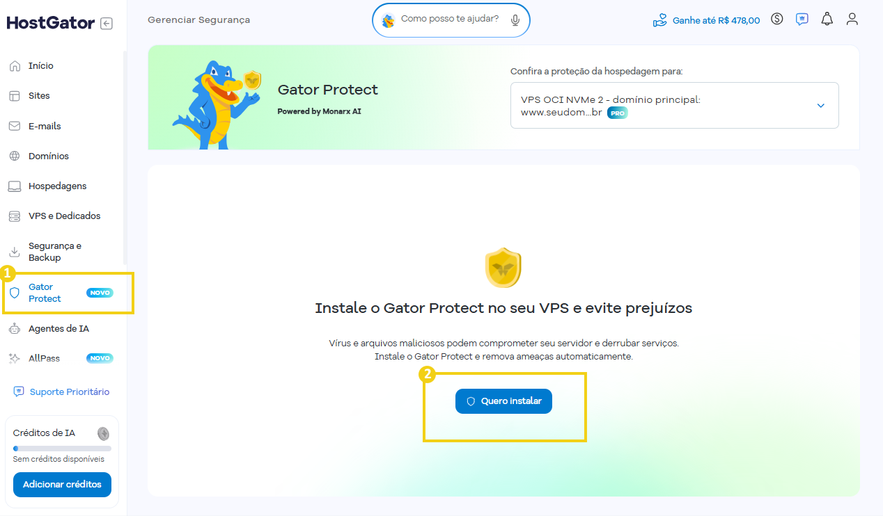 Imagem da tela de instalação do Gator Protect
