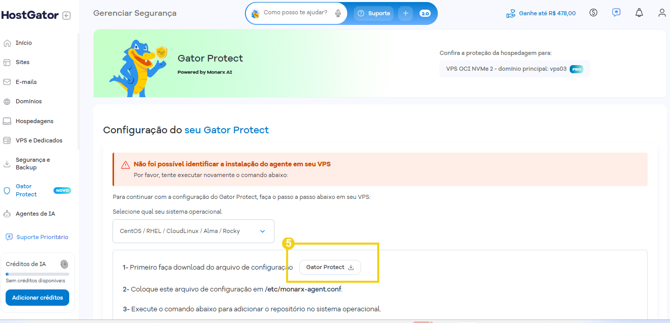 Imagem destaca botão "Gator Protect" para download do arquivo