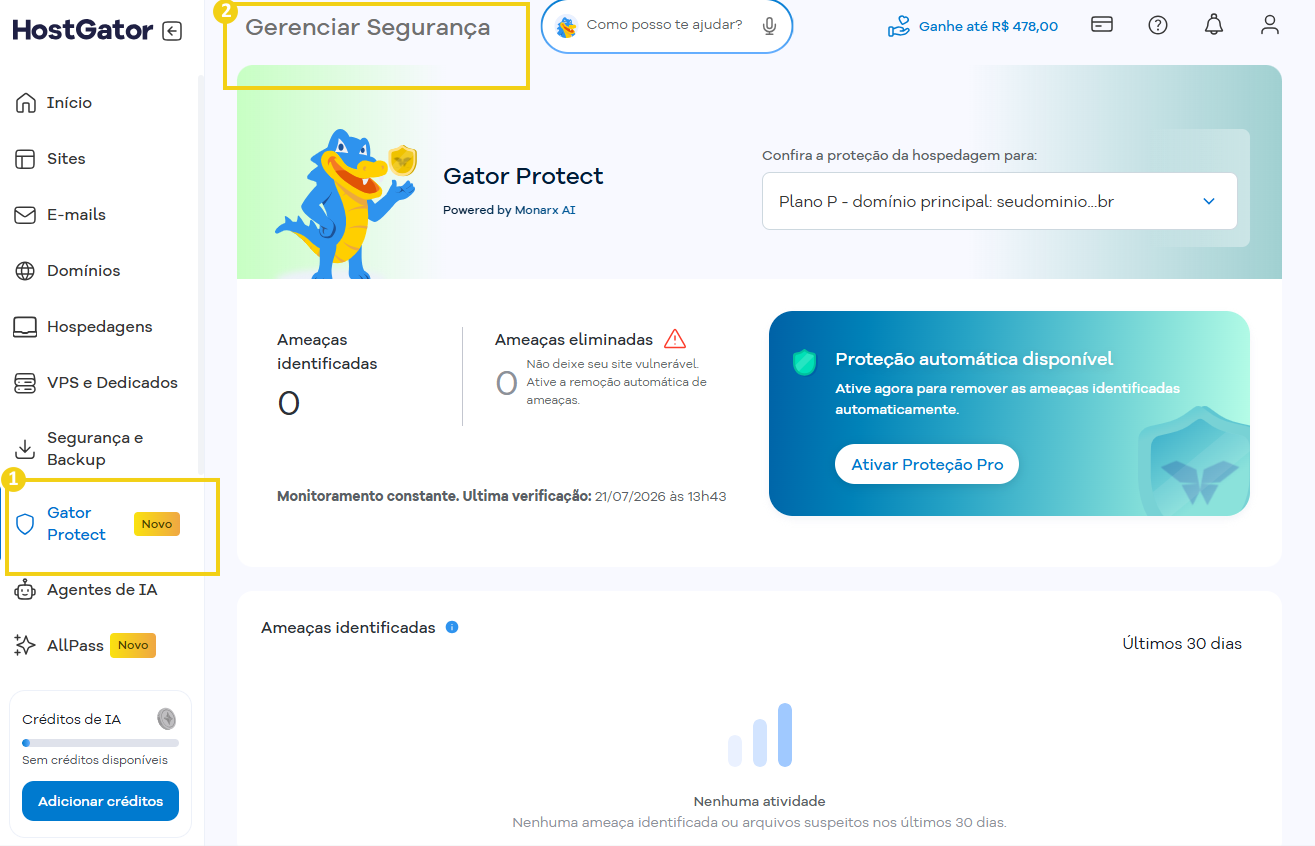 Imagem do Portal do Cliente que mostra o acesso a área do Gator Protect
