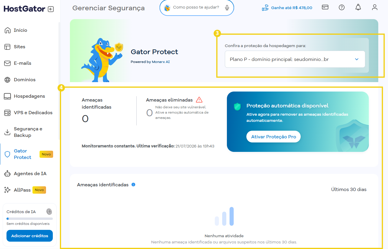 Imagem do Portal do Cliente que mostra o acesso a área do Gator Protect