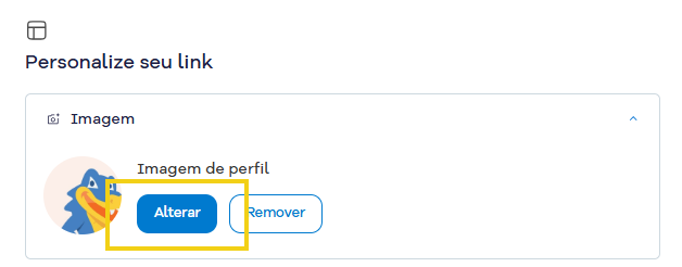 Imagem mostra a seção para alterar a imagem do link na bio