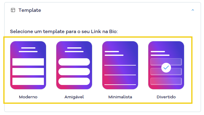 Imagem mostra a seção para escolher o template que deseja