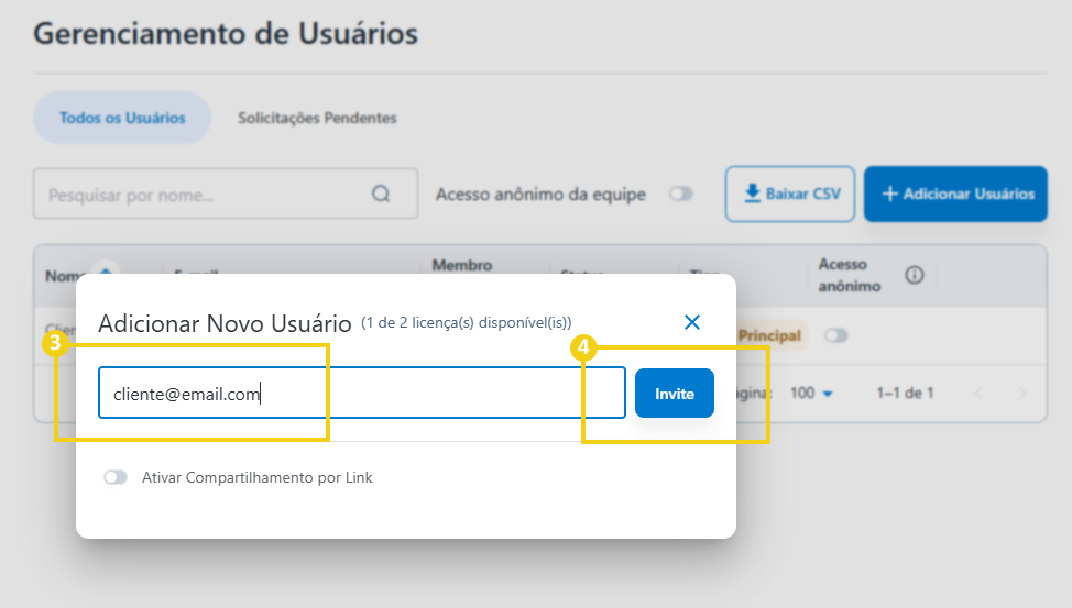 Imagem do AllPass que destaca o campo para informar o e-mail e o botão para enviar