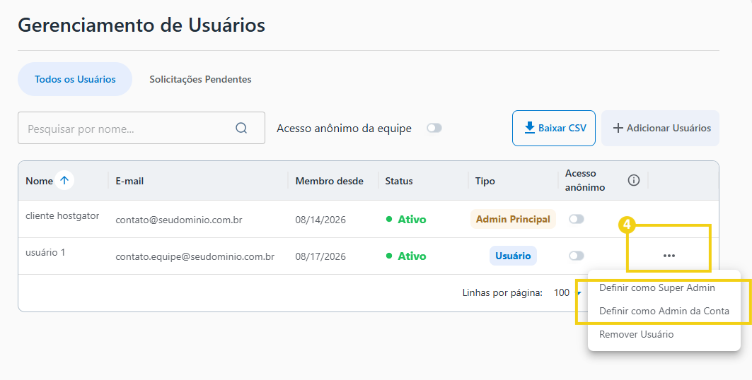Imagem do AllPass que mostra o fluxo para alterar as permissões
