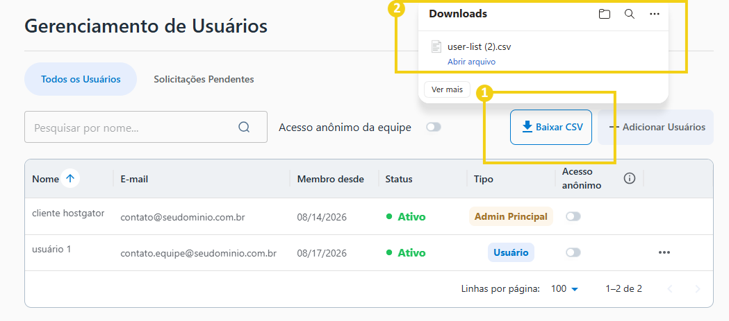 Imagem do AllPass que mostra o fluxo para baixar a lista de usuários