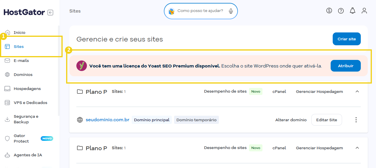 Imagem do Portal do Cliente mostrando o fluxo para acessar o banner e vincular o domínio