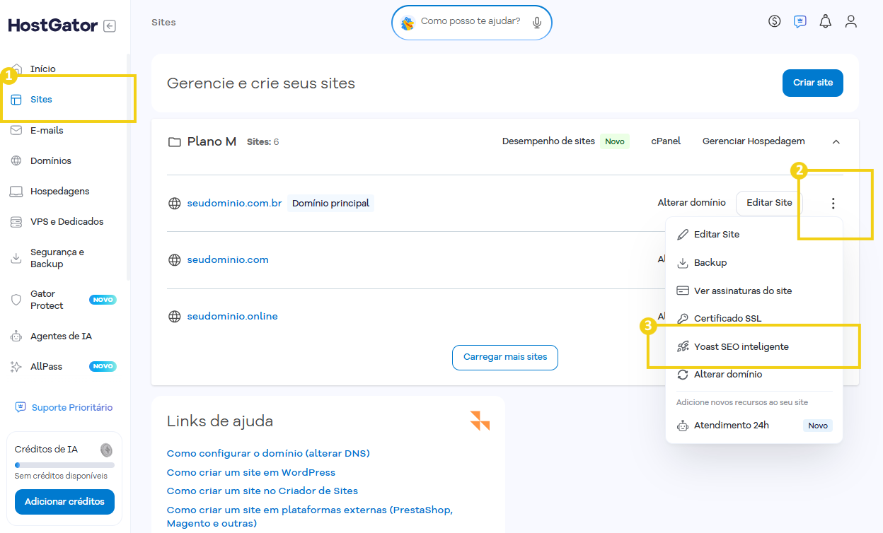 Imagem do Portal do Cliente mostrando o fluxo para acessar o Yoast