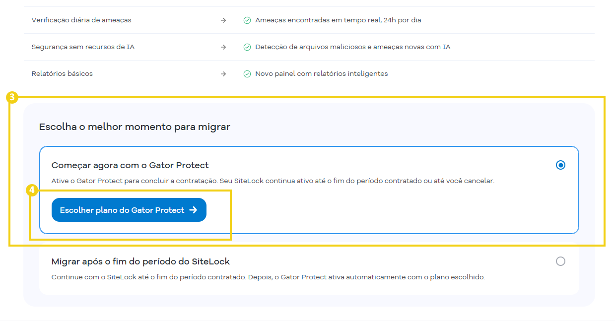 Tela do Portal do Cliente com a opção para acessar os planos do Gator Protect.