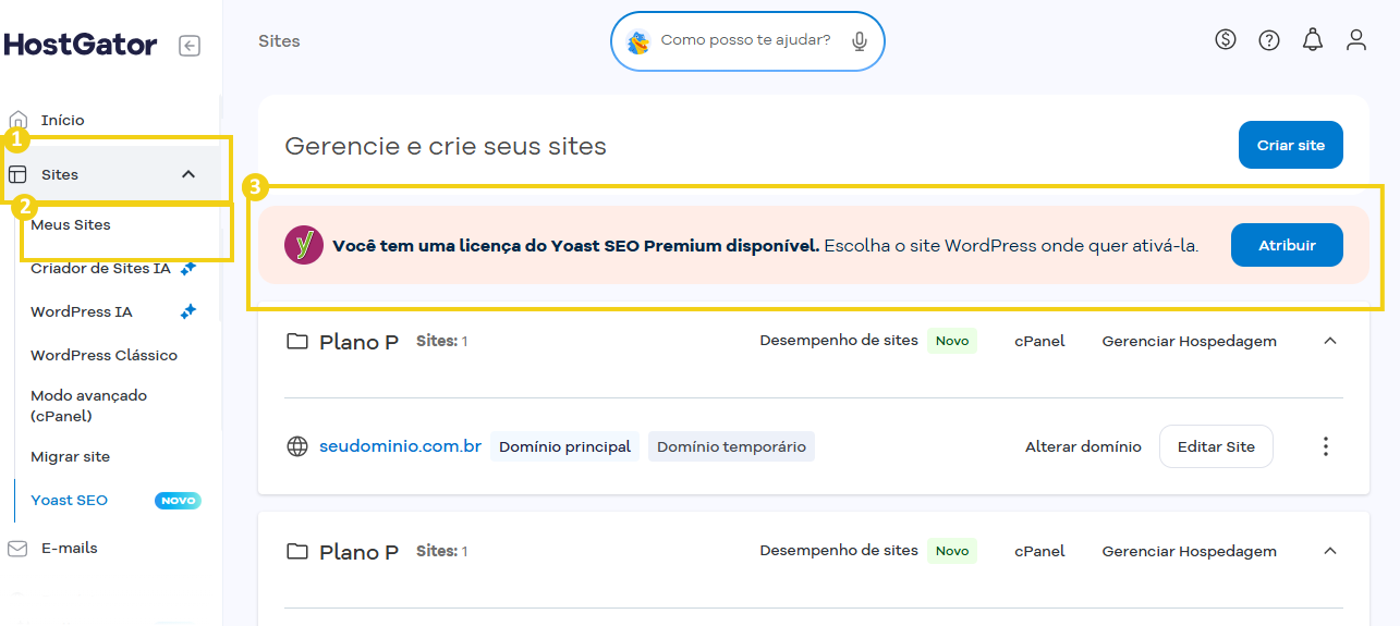 Imagem do Portal do Cliente mostrando o fluxo para acessar o banner e vincular o domínio
