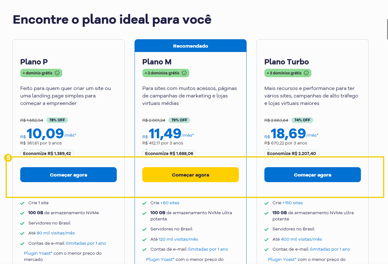 Imagem do site da HostGator, destacando os planos 