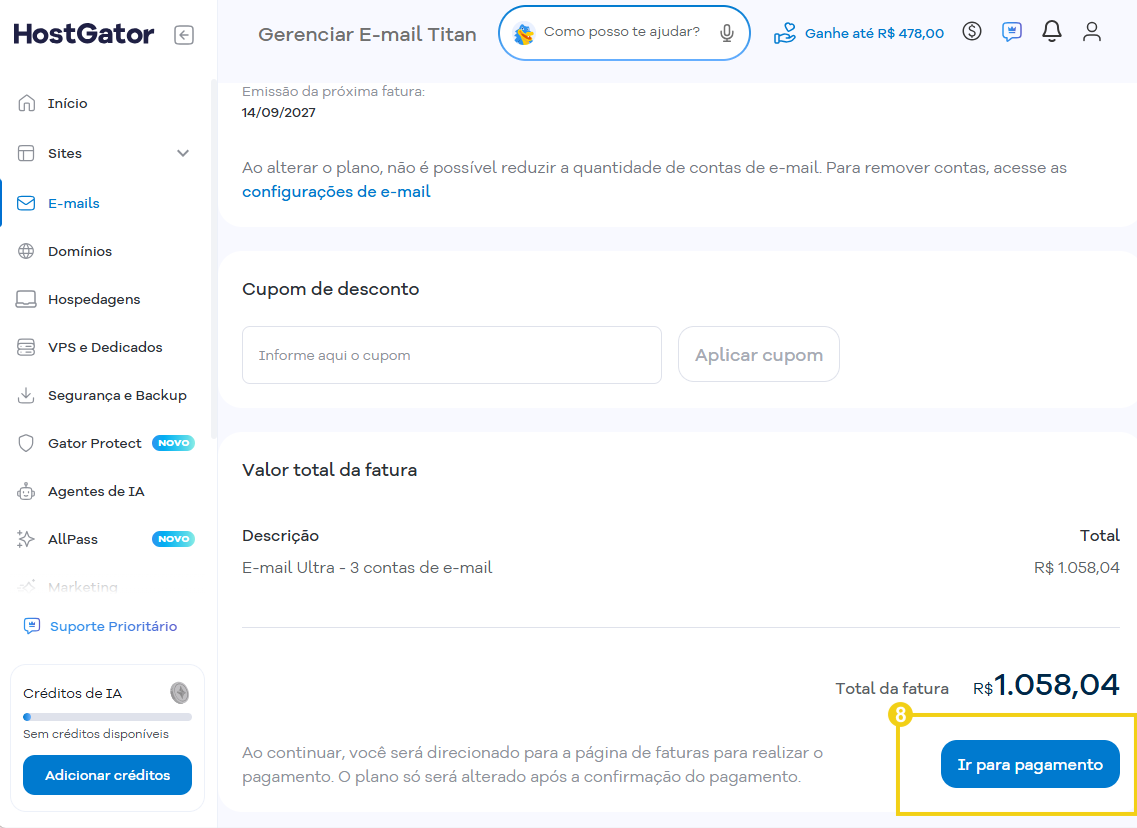 Imagem destaca botão Ir para o pagamento
