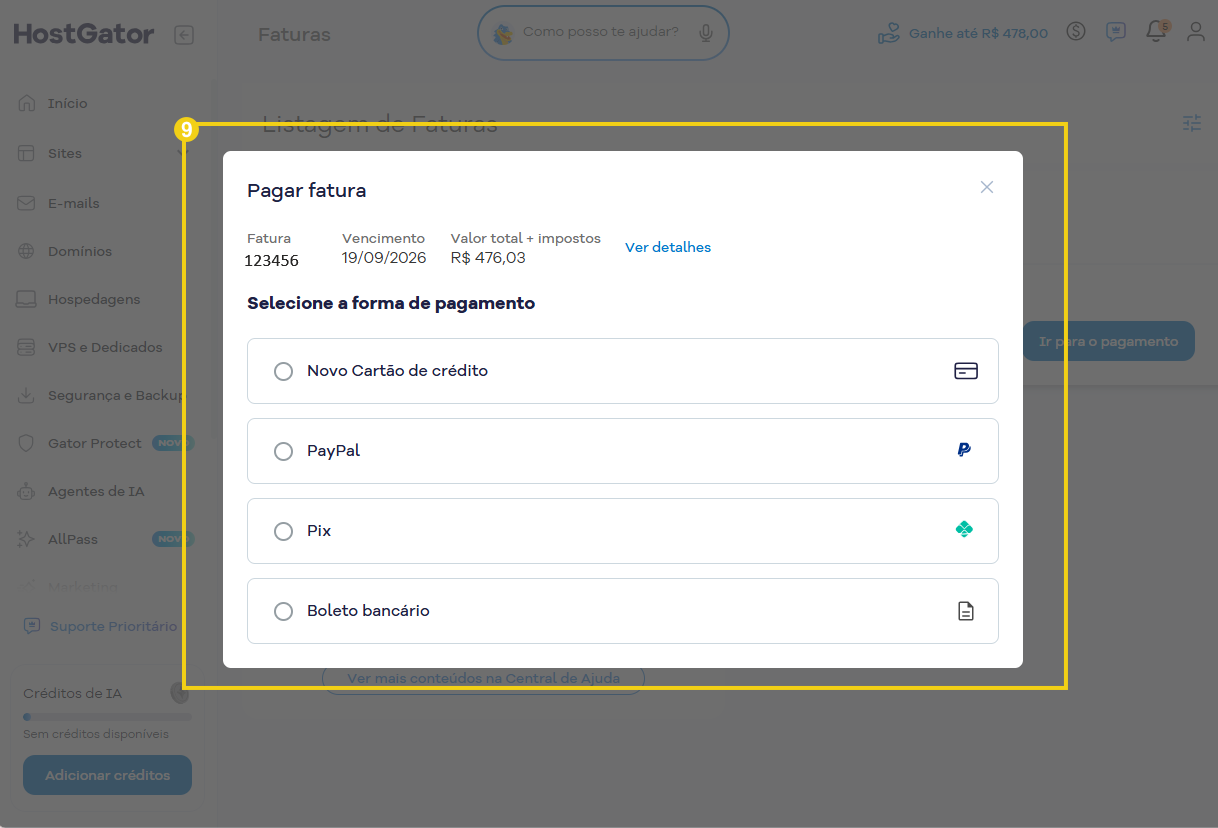 Imagem da tela para pagamento de fatura do Portal do Cliente