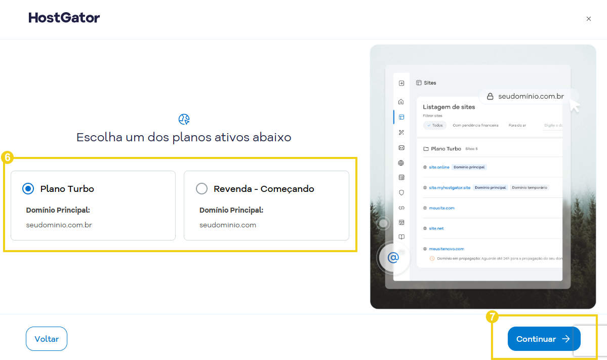 Imagem mostra a tela para escolher um dos planos ativos, caso tenha mais de um